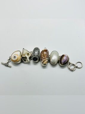 Seashell, Mother-of-Pearl and Fossil Sterling Silver Designer Bracelet